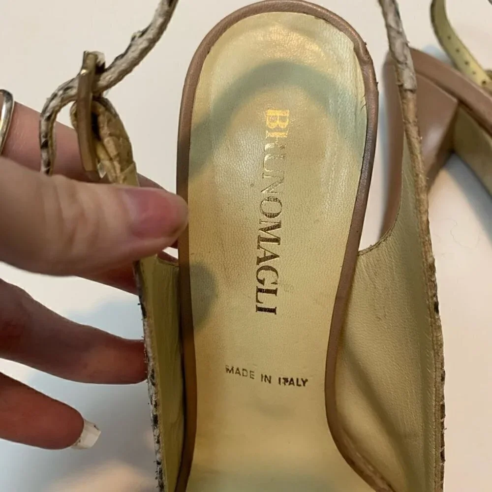 Bruno Magli Snakeskin Peep Toe Slingback Chunky Platform Heels